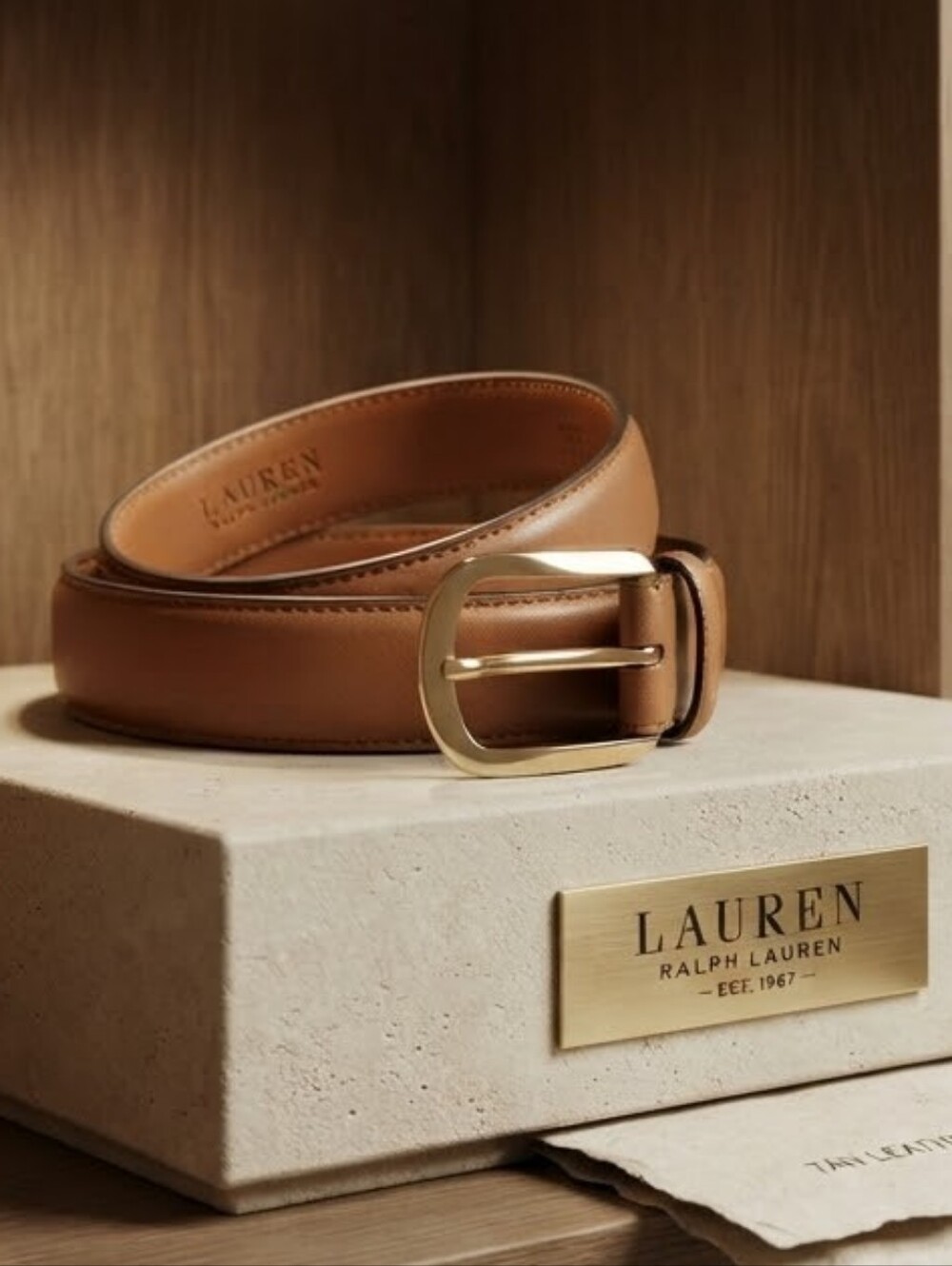 NWOT Lauren Ralph Lauren M Tan Cow Leather Stirrup Buckle Belt Equestrian